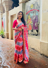 Pure georgette hand painted saree.